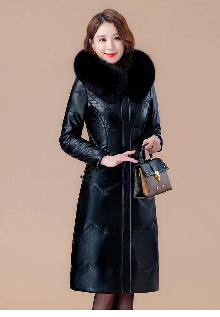 Winter thick fox fur plus size leather stylish Haining down jacket, middle-aged mother's outfit, women's long style_voghion.com