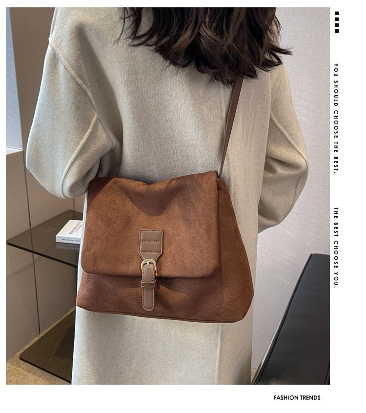 Borsa a tracolla casual da donna in pelle scamosciata, elegante, con tracolla singola, stile coreano, piccola, quadrata, autunno inverno, 2025_voghion.com