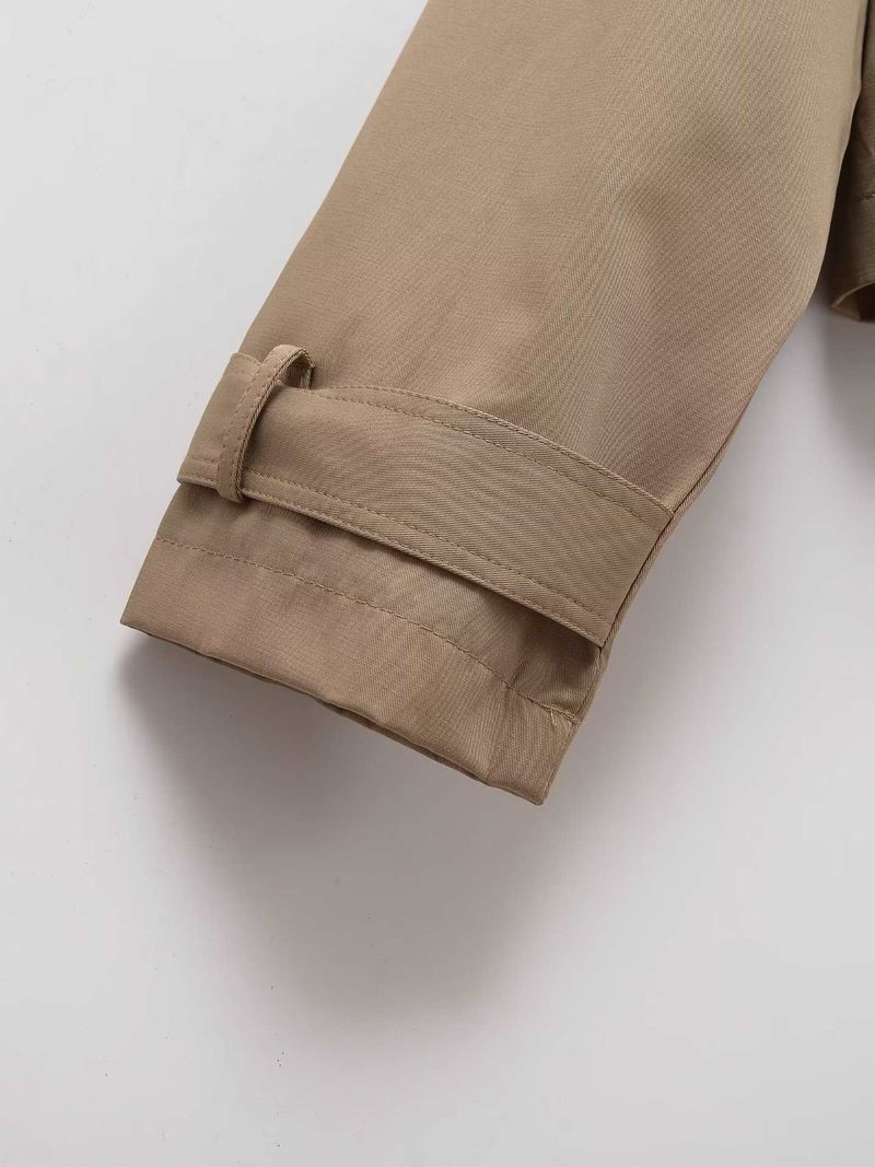 Cappotto trench corto da donna a maniche lunghe con colletto rovesciato, stile autunnale doppiopetto_voghion.com