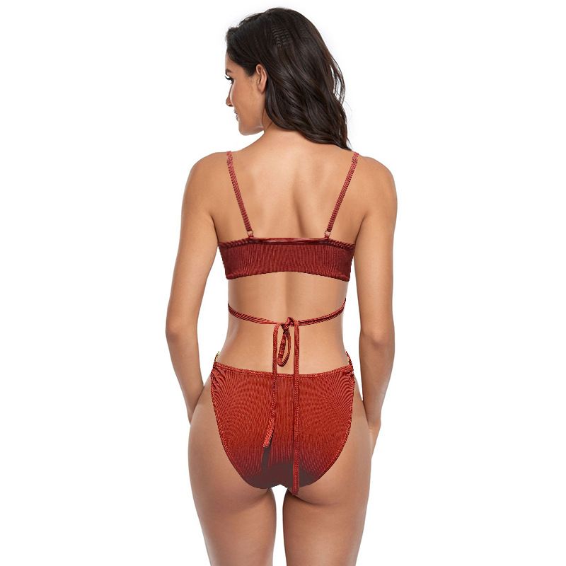Maillot de bain une pièce Sexy, couleur unie, taille haute, Bikini, pour femmes_voghion.com