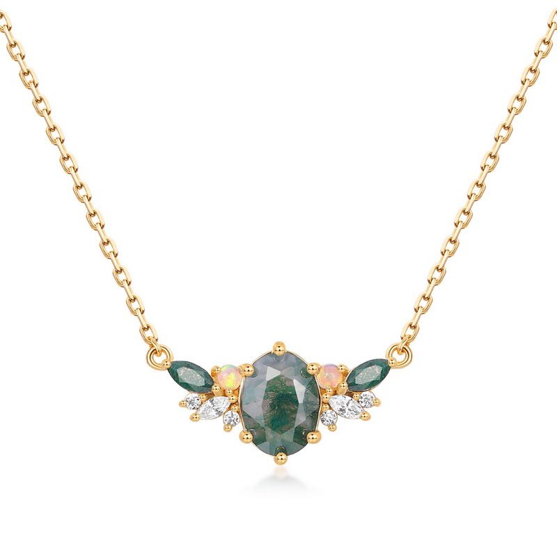 specialiseren in natuurlijke watergras agaat kettingset S925 zilver groene mos steen sleutelbeen ketting maatwerk_voghion.com