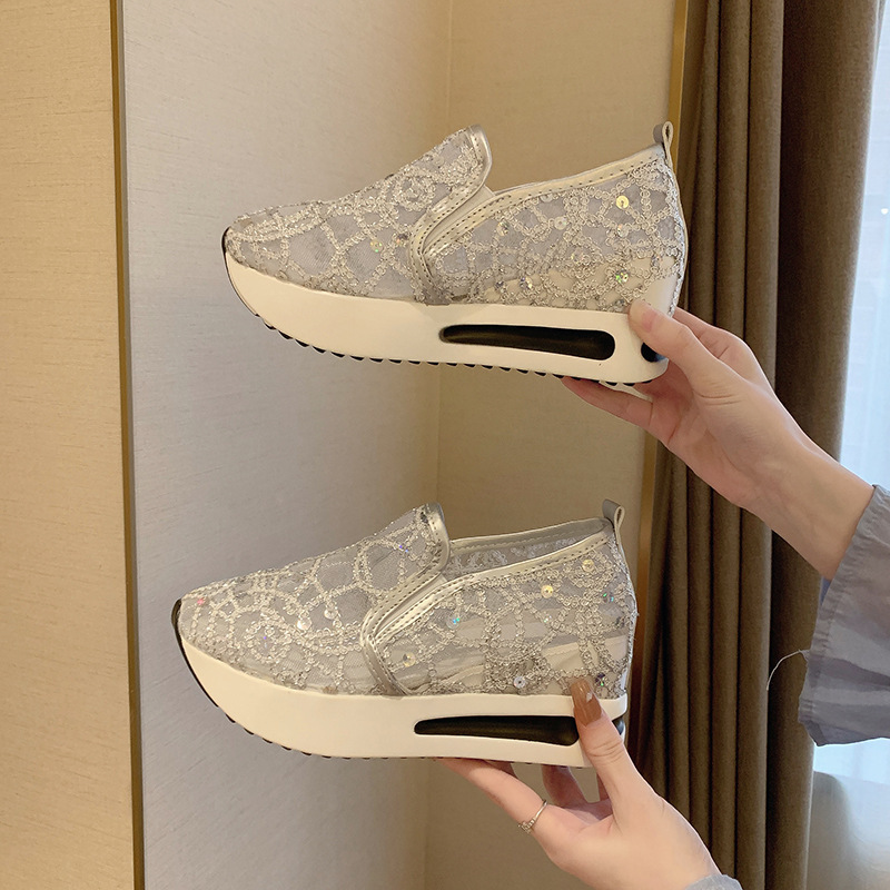 Frühling Herbst exklusiver Sommer Mesh Einzelschuh mit schrägem Absatz, dicker Sohle, niedrig geschnittene Schuhe, modisch zum Tragen an_voghion.com