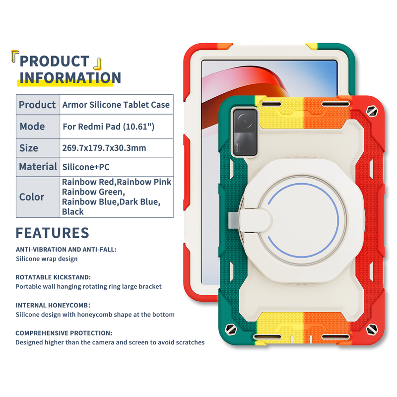Schutzhülle für Xiaomi Redmi Pad 10,61 Zoll, Schutzhülle für Tablet, mit um 360° drehbarem Ständer, Handschlaufe und Schultergurt, Sturzschutz_voghion.com