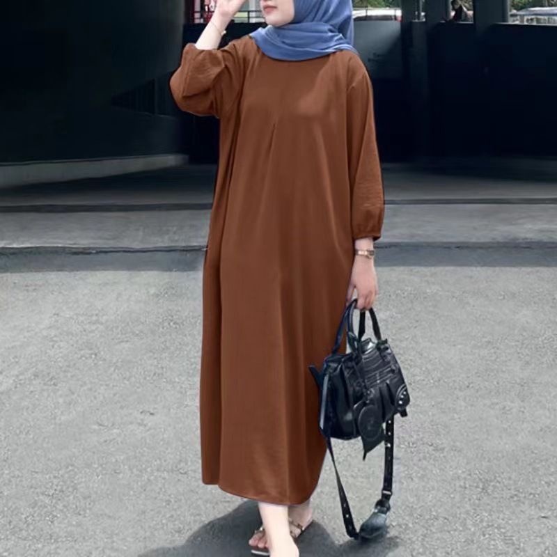 Damenbekleidung Puffärmel Einfarbige Weste Robe Damen Lässiger lockerer langer Rock_voghion.com