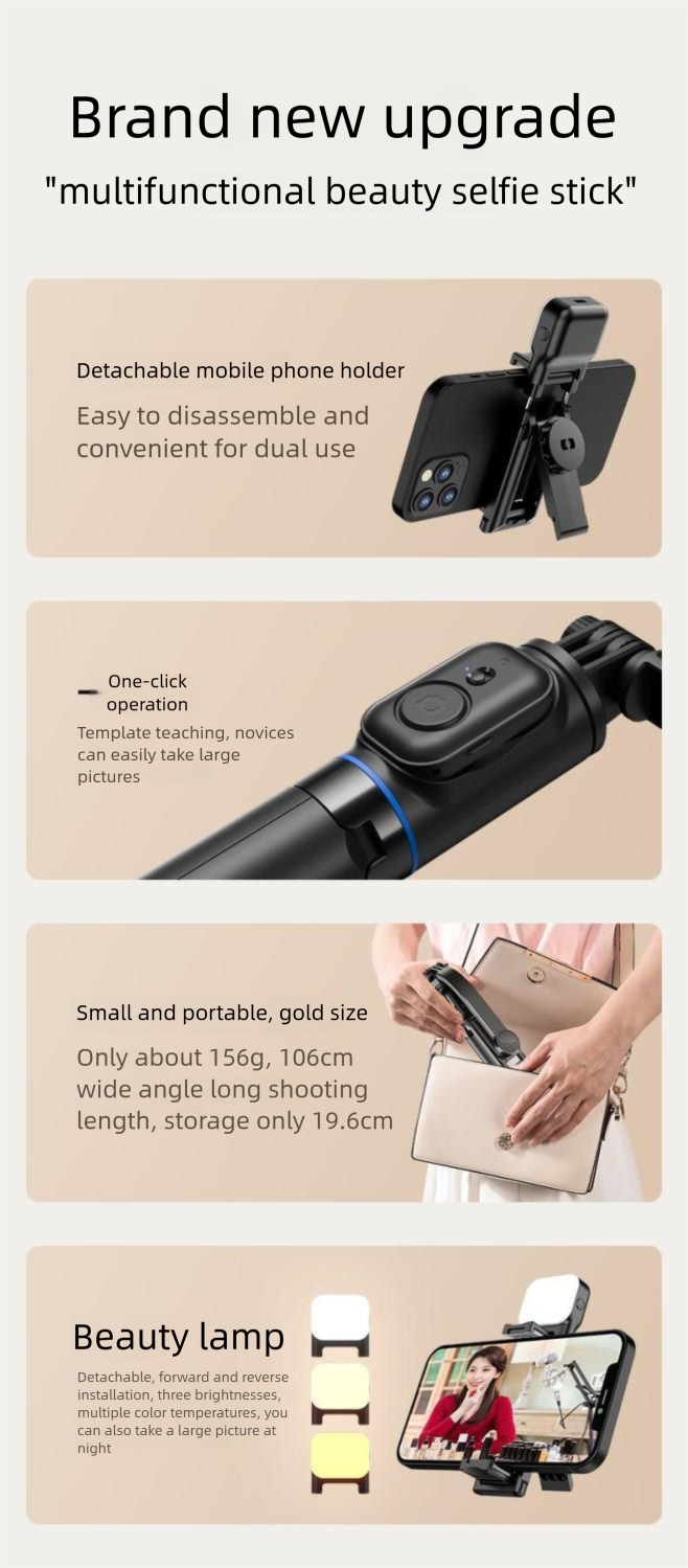 Kafeile Selfie Stick Multifunzionale Treppiede Bluetooth Portatile Supporto per Telefono con Streaming Live a 360 Gradi Foto Artefatto_voghion.com
