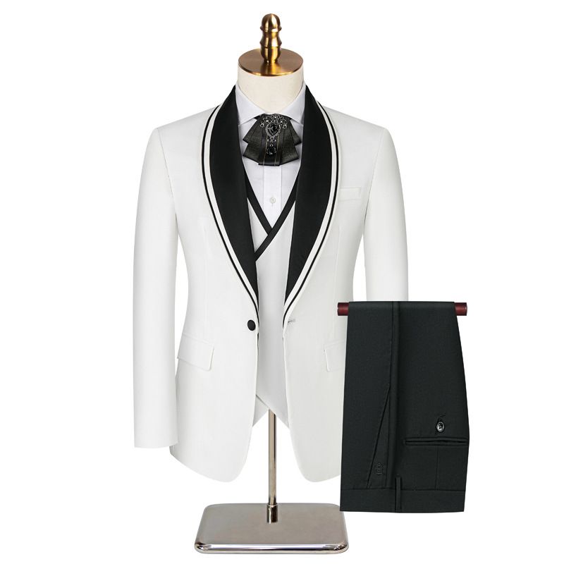CT 【Plus Size】Men's Green Lapel Host Wedding Suit Groomsman Three-Piece Set_voghion.com
