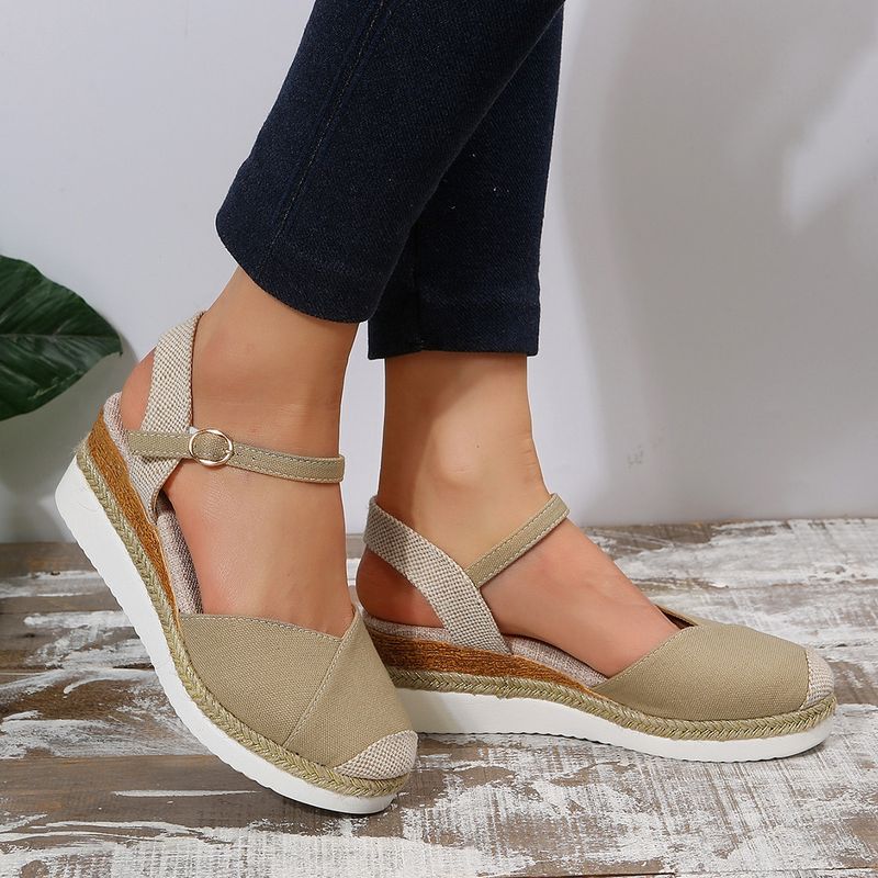 Women's summer large size color matching closed toe back sandals wedge heel lightweight rope braided buckle women's shoes thick bottom sandals_voghion.com