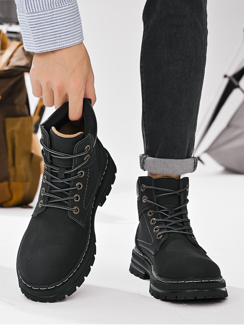 Men's Waterproof Leather Work Boots - High Top Rugged Outdoor Boots For Men, Durable & Comfortable Casual Boots For All Seasons_voghion.com