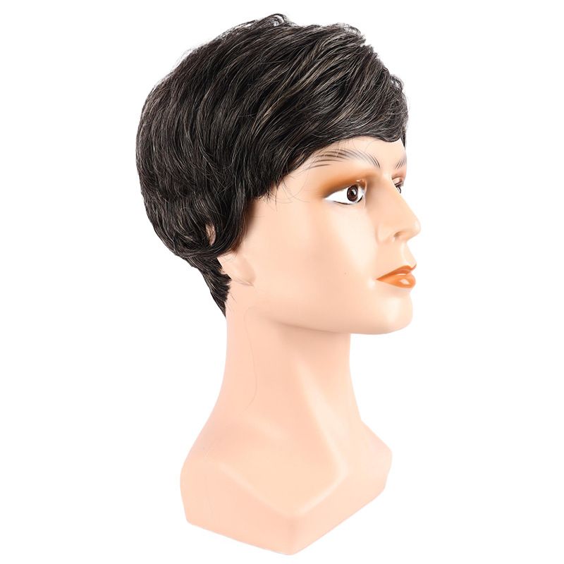 Perruque synthétique à clips pour homme, cheveux courts et raides avec raie sur le côté, en soie haute température et fibres chimiques, pour personnes d'âge moyen et âgées._voghion.com