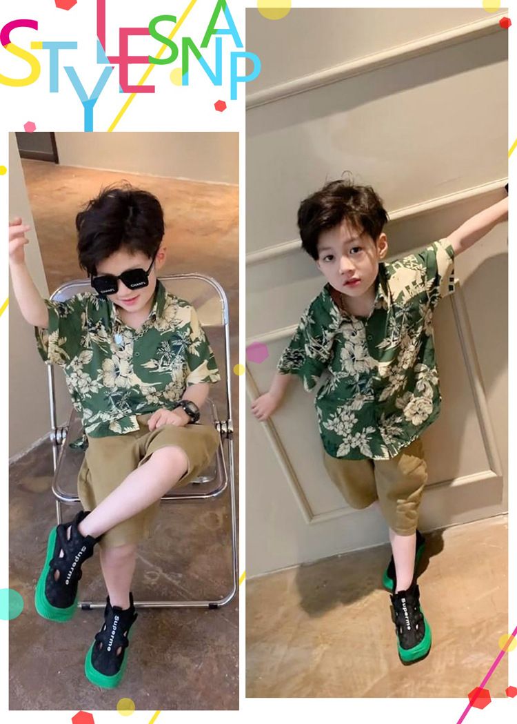 Camiseta de camuflaje para niños, conjunto para padres e hijos, familia de tres, conjunto de verano, vacaciones en la playa, Hawái, camiseta retro estilo Hong Kong_voghion.com
