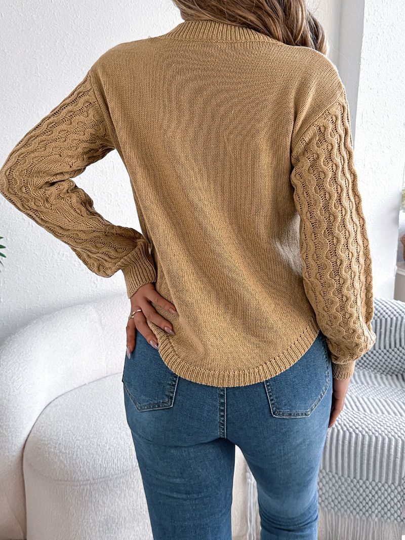 Maglione pullover irregolare a trecce in maglia tinta unita casual autunno inverno da donna_voghion.com