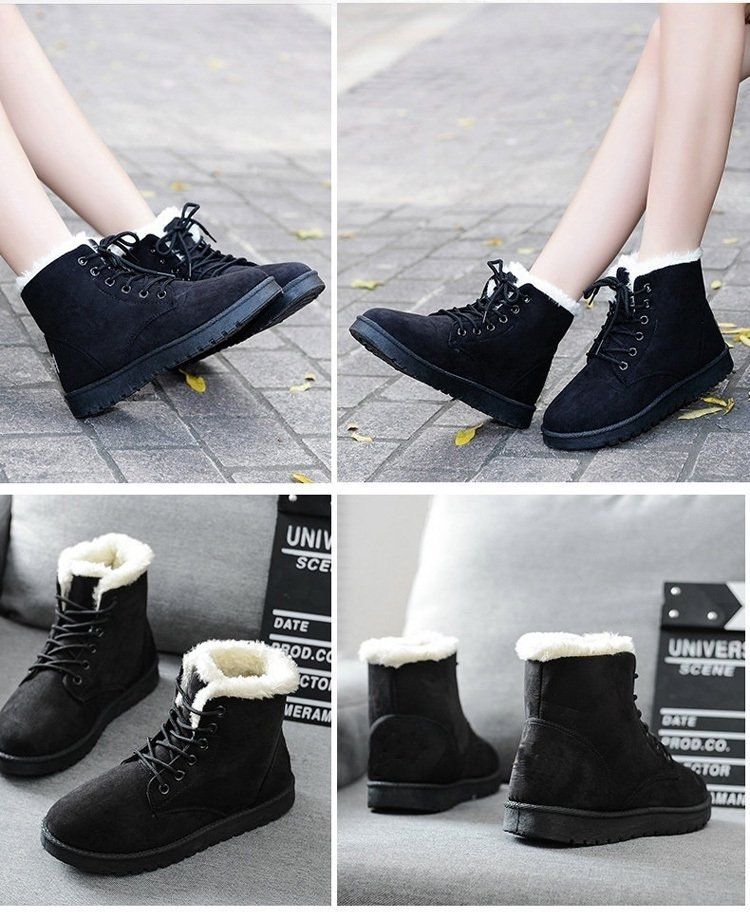Women's Shoes Snow Boots Women's Short Boots Warm Boots Lace-Up Flat Heel Fashionable Cotton-Padded Shoes_voghion.com