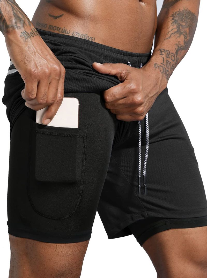 Nuovi pantaloncini a doppio strato tinta unita 2025 per fitness, esercizio, allenamento, asciugatura rapida e jogging da uomo_voghion.com