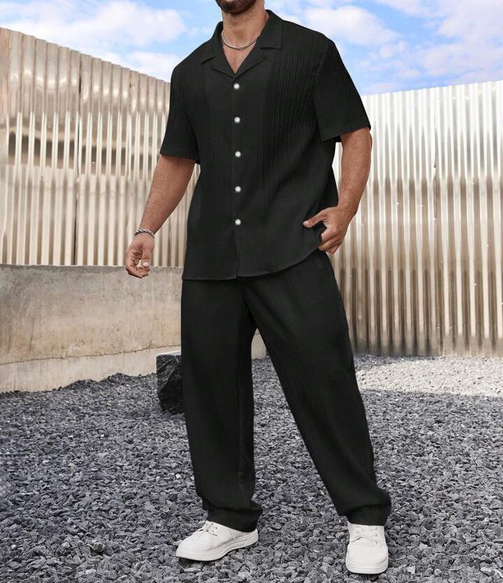 Herrenbekleidung neuer Pendleranzug für Herren lässiges Knopfhemd Kurzarmhose Herrenausflug Trend_voghion.com