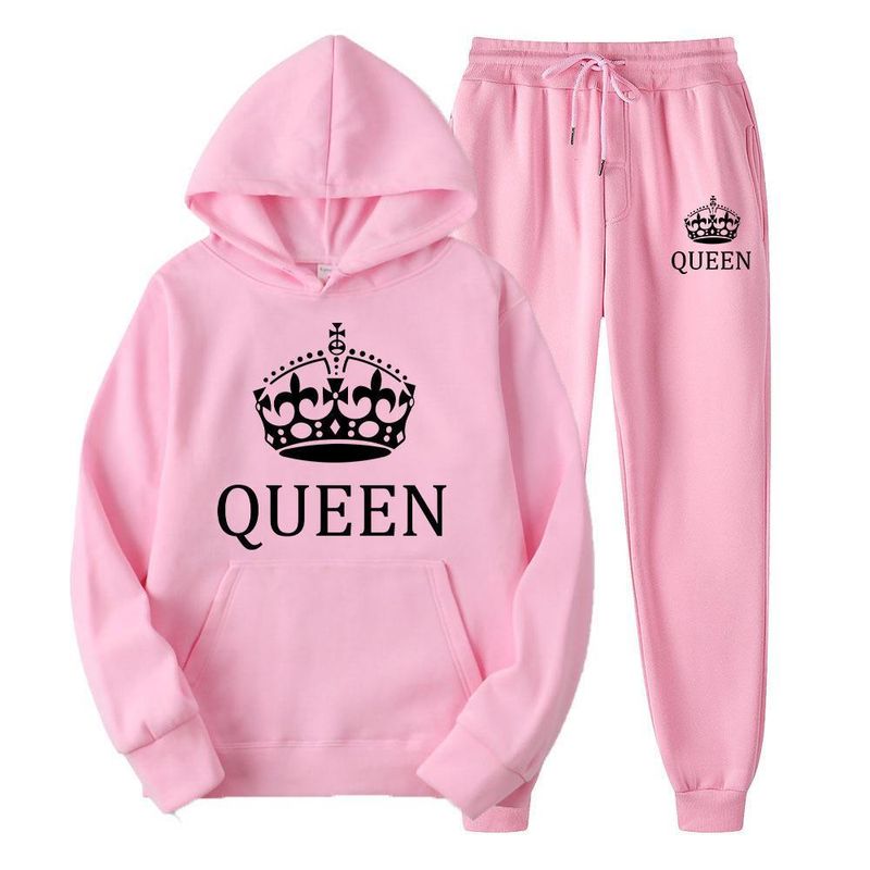 Paar-Kapuzenpullover-Set für Männer und Frauen, lässige, lockere Langarm-Sportbekleidung, Fleece-Hoodie und Jogginghose_voghion.com