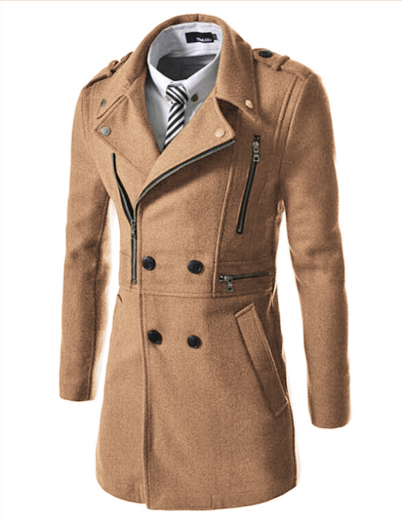 Winter neuer mittellanger, schmal geschnittener Windbreaker-Wollmantel für Herren im koreanischen Stil mit mehreren Reißverschlüssen_voghion.com