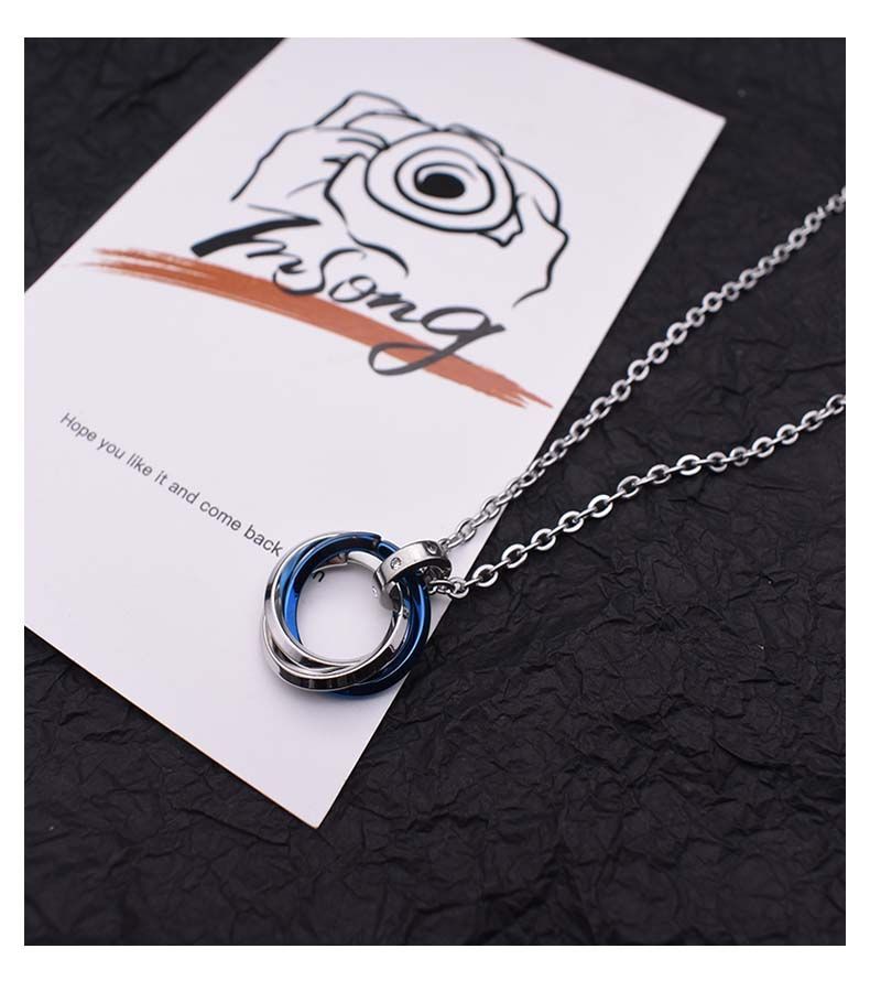 KEEOOK Three-Ring Titanium Steel Ring For Men Hip Hop Trendy Brand Design Versatile Pendant Sweater Chain_voghion.com