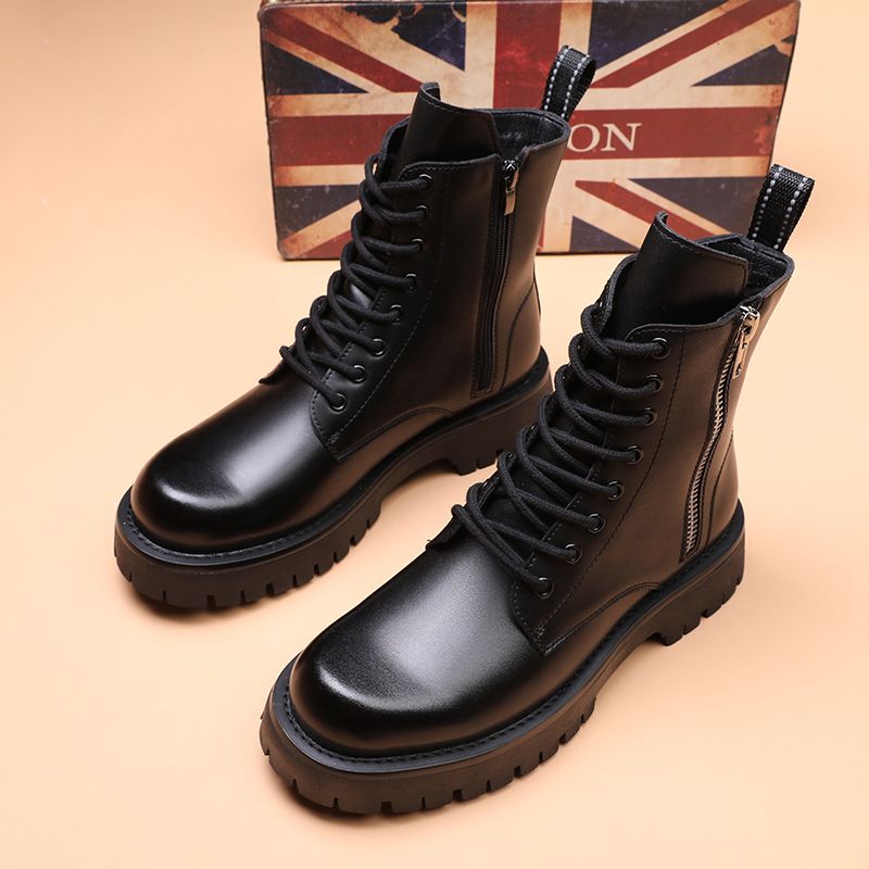 Martin Boots Herren Low-Top Retro Style Leder Dickbesohlte Erhöhung Lokomotive Werkzeug Kurze Stiefel_voghion.com
