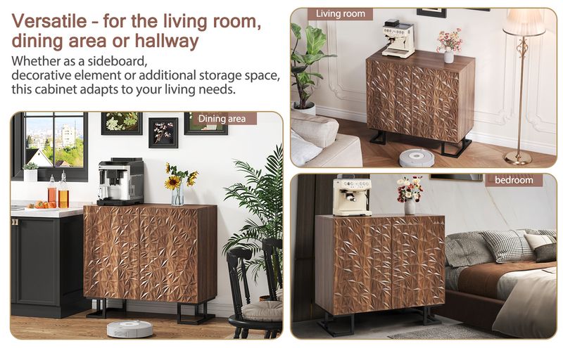 Credenza 80x78 cm Walnussoptik, cassettiera con apertura a pressione, metallo, design moderno_voghion.com