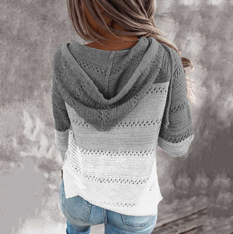 Roupas femininas New Wish Outono e Inverno Listrado Com Capuz Suéter Estampa Leopardo_voghion.com