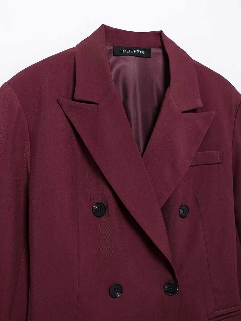 Women's Clothing Autumn Ankola Red Double Breasted Jacket Pants Suit_voghion.com