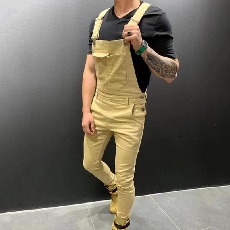Dżinsy Denim Ogrodniczki Kombinezon Na szelkach Męskie Kombinezony Cargo Spodnie Robocze Plus Rozmiar Męskie Casual Moto Biker Spodnie_voghion.com