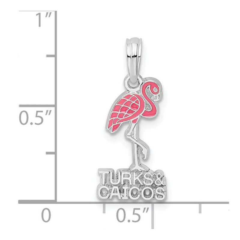 De-Ani Sterling Silver Rhodium-Plated Enameled Turks And Caicos With Flamingo Pendant_voghion.com
