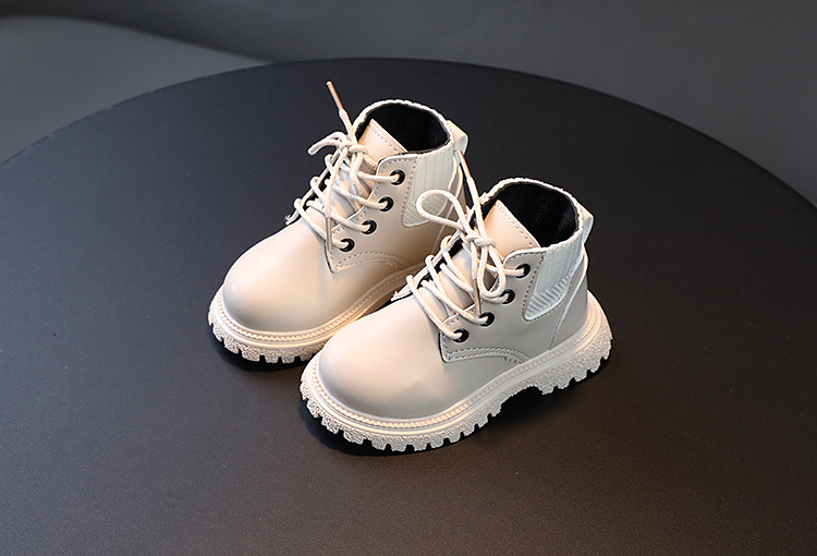 Kinderschoenen Effen enkellaarsjes voor jongens Mode Martens-laarzen met wollen bovenkant voor meisjes Laarzen met zachte zolen Leren laarzen met enkele laars_voghion.com