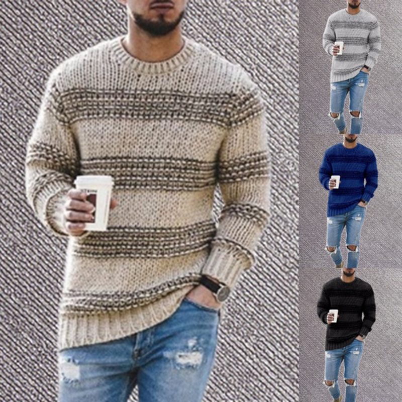 2024 Sweter męski Jesień i Zima Nowe Produkty Dzianina Duży Pasiasty Sweter Casual_voghion.com