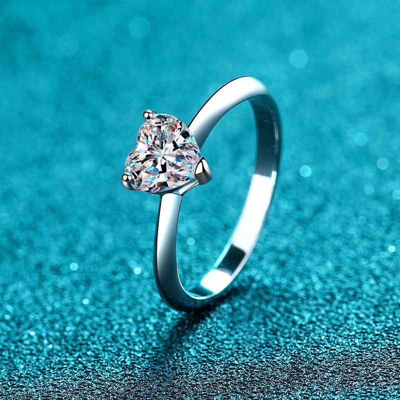 XDY Pure Silver For Women Simple Irregular Shape 1 2 Carat Heart-shaped Moissanite Ring Straight_voghion.com