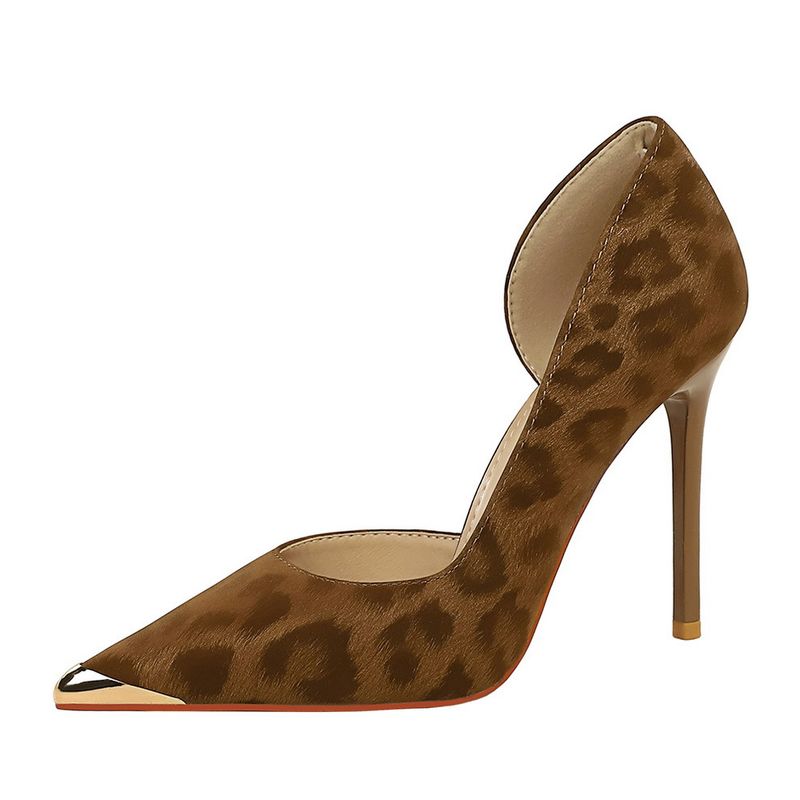 pointed Metal Side Air Shallow Mouth Single Shoes Women's Leopard Print One Pedal Stiletto High Heel Women's Shoes_voghion.com