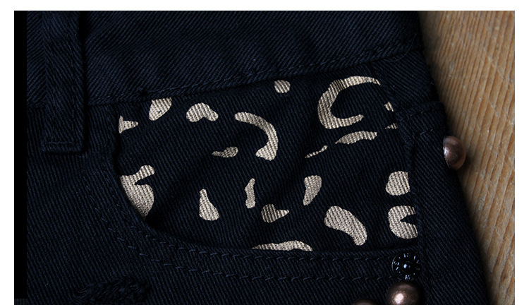 Abbigliamento da donna, pantaloncini in denim con rivetti strappati, pantaloni caldi stampati a vita alta, a gamba larga_voghion.com