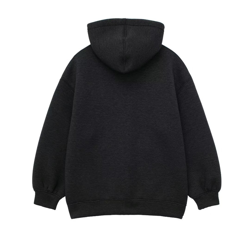 Kadın kapşonlu uzun uzay pamuklu ceket bol hırka sweatshirt_voghion.com