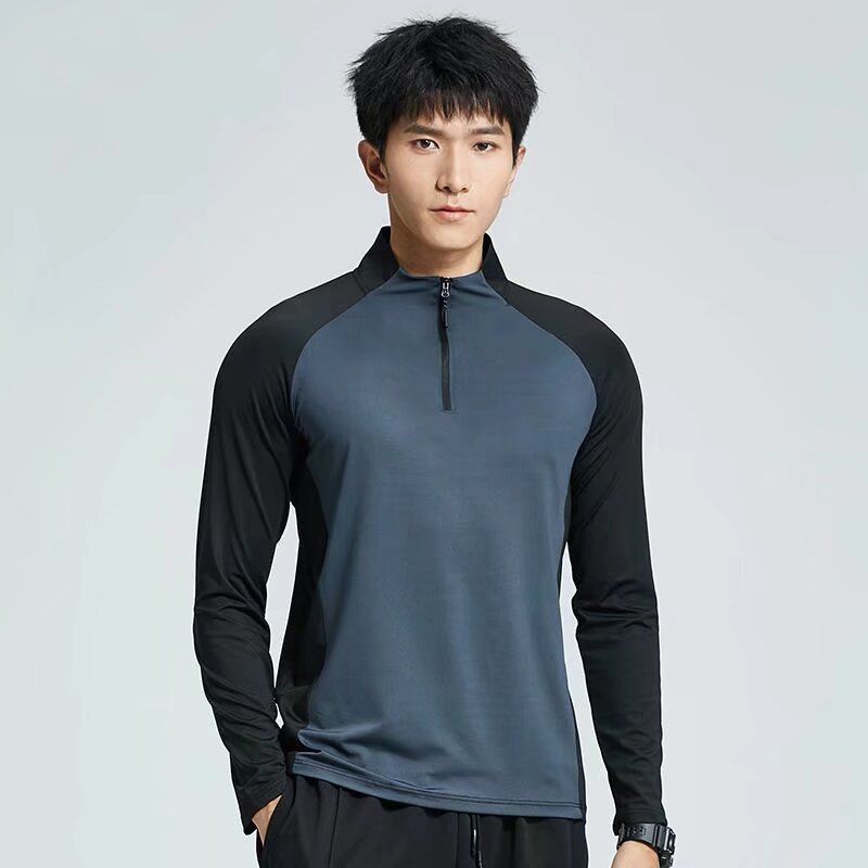 Herrenbekleidung Halbreißverschluss Trainingsanzug Schnelltrocknende Kleidung Langarm Frühling Und Herbst Sommer Sonnenschutz Sport Leichtathletik Lauf-T-Shirt_voghion.com