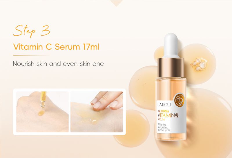 Seturi Produs nou LAIKOU Vitamina C Kit de îngrijire a pielii cu 6 piese Hidratare, hidratare și iluminare a culorii pielii_voghion.com