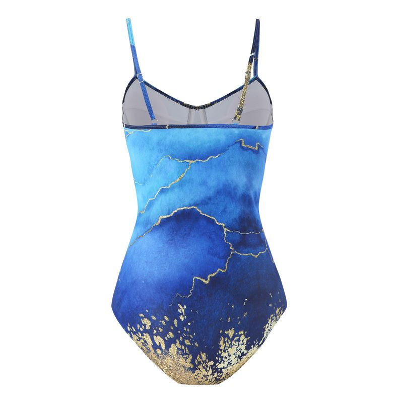 Maillot de bain rétro pour femmes, combinaison imprimée peinture à l'encre, jupe en gaze en mousseline de soie, pour vacances, maillot de bain de beauté_voghion.com