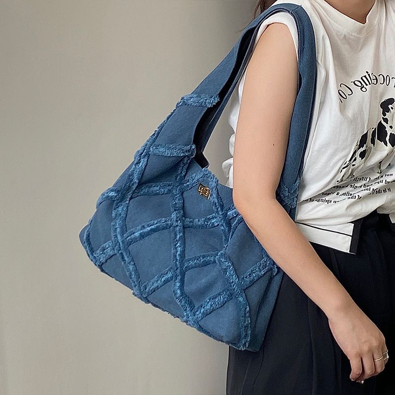New retro commuter bag high end niche fashion versatile trend Korean denim canvas bag women's shoulder bag_voghion.com