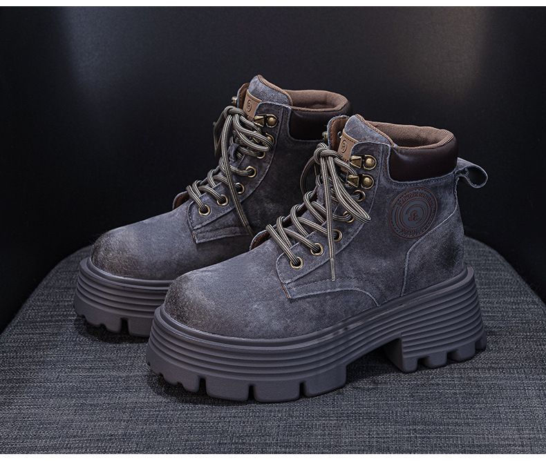 Botas amarillas grandes para mujer, nuevas botas de locomotora retro de piel de cerdo, botas cortas para herramientas de montañismo, botas Martin para mujer_voghion.com
