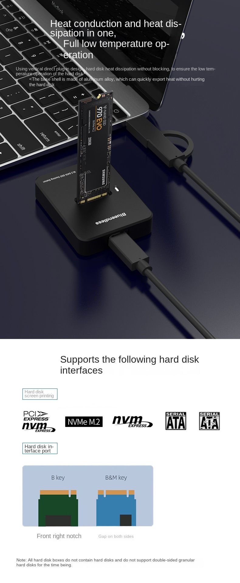Dual-Protocol M.2 SSD Dock - Ondersteunt NVMe/SATA-interfaces, Plug and Play, USB3.1 Gen2, Tot 2TB opslag, Aluminiumlegering warmteafvoerontwerp_voghion.com