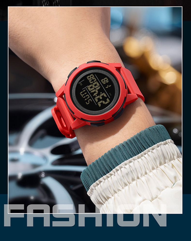 Digitaal horloge met LED-display, waterdicht, nachtlampje, alarm, stopwatch, aftelfunctie, dubbele tijd, unisex casual sporthorloge_voghion.com