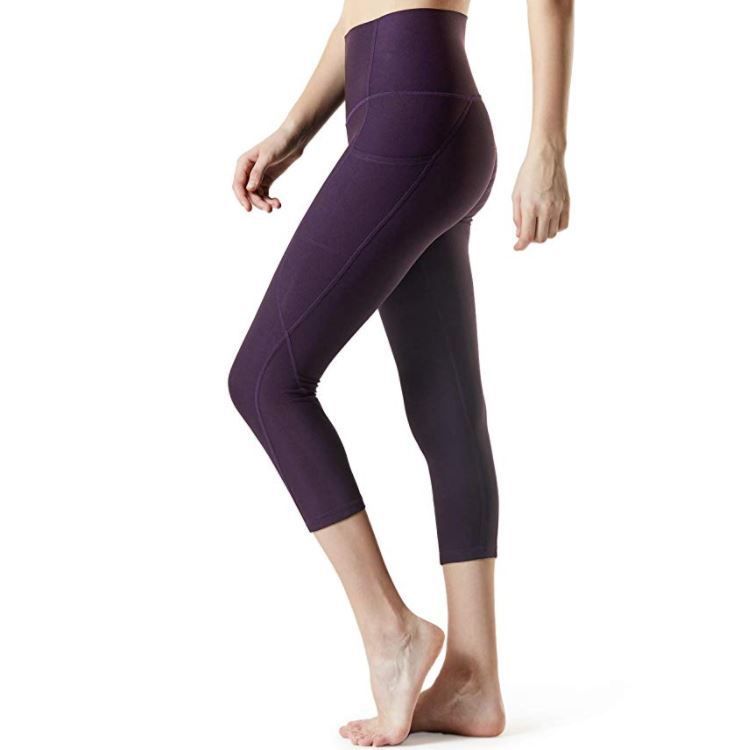 Women's yoga Pants abdominal side stitching sports running elastic solid color yoga pants Z7013 pocket 8-point pants_voghion.com