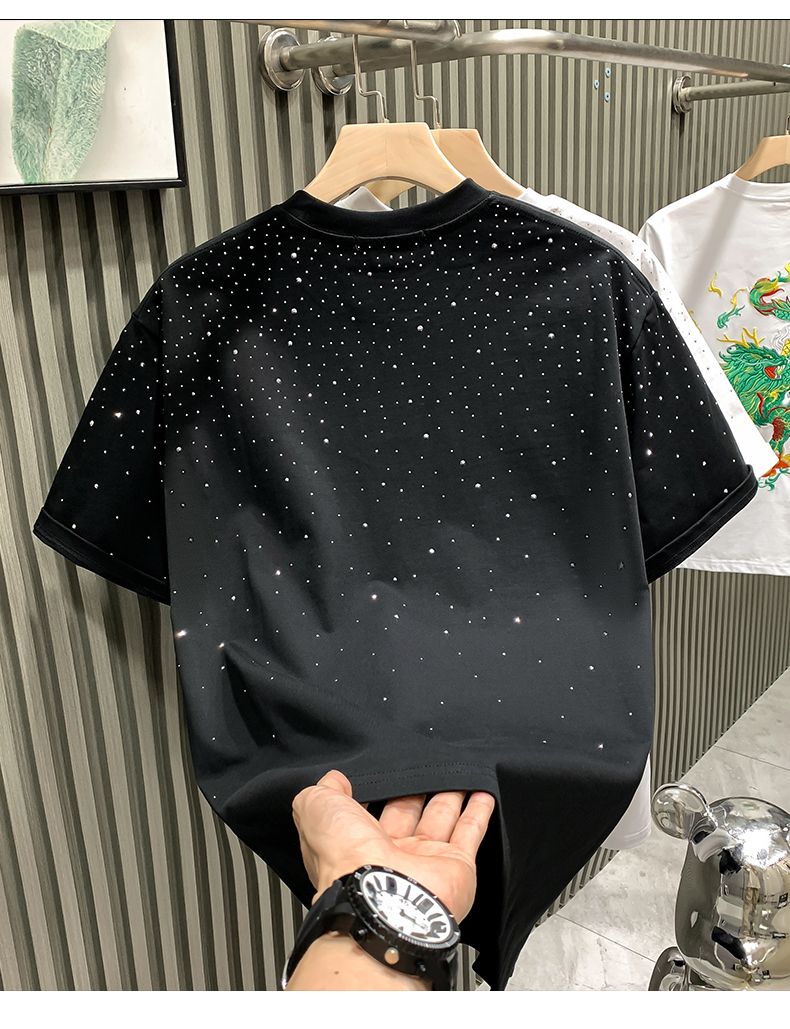 Marca de moda europea de moda ligera de lujo para hombres, pantalones cortos de Internet, celebridades, nicho, diamantes calientes, cuello redondo de alta gama_voghion.com