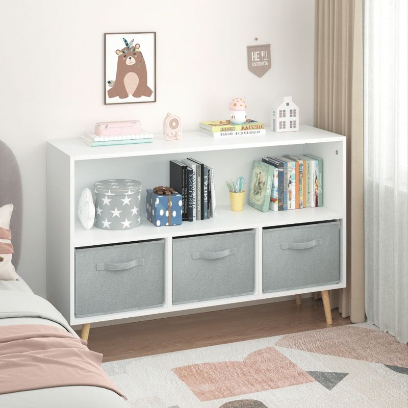 With Cabinet Fabric White Gray Display Organizer Book Storage Drawers Collapsible Toy Bookcase 's_voghion.com