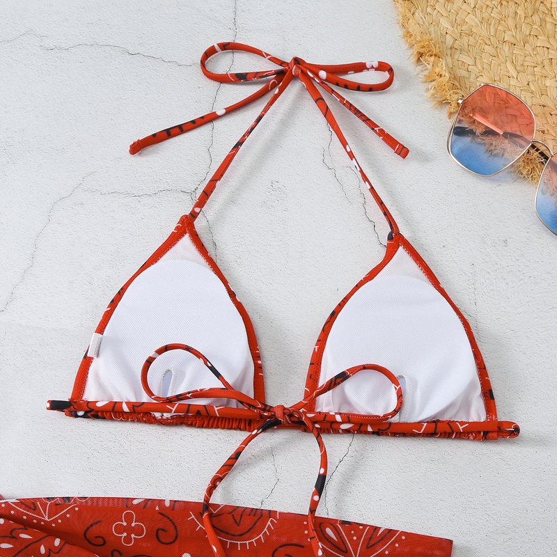 Meerkleurige driehoekige gaasrok voor dames, driepuntsbikini die meisjes moeten hebben_voghion.com