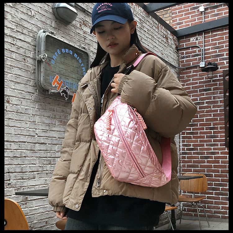 Winter New Women's Waist Bag Large Capacity Cotton Coat Crossbody Bag Fashion Waist Bag Diamond Embroidery Couple Chest Bag_voghion.com