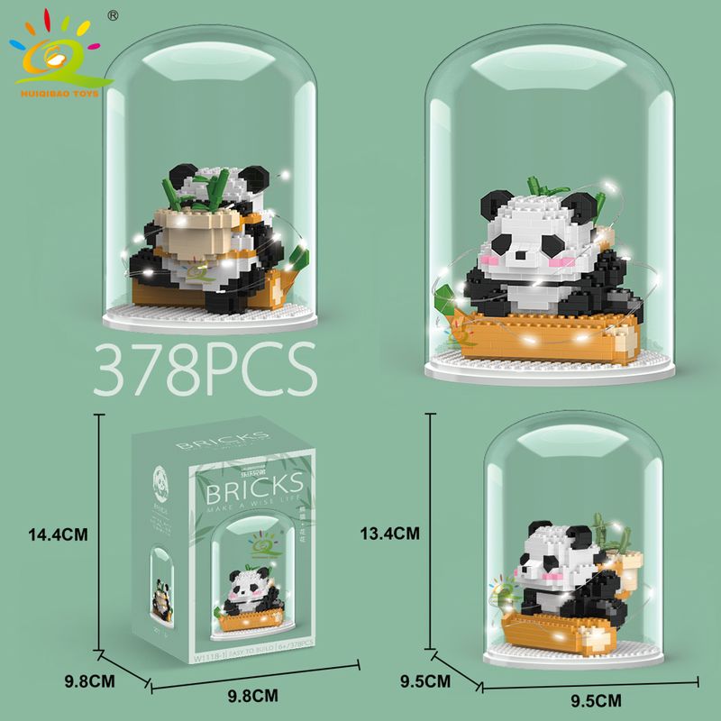 HUIQIBAO Mini roztomilá panda mikro stavební bloky 3D diamantový model zvířata cihly DIY město stavební hračky pro děti dárek_voghion.com