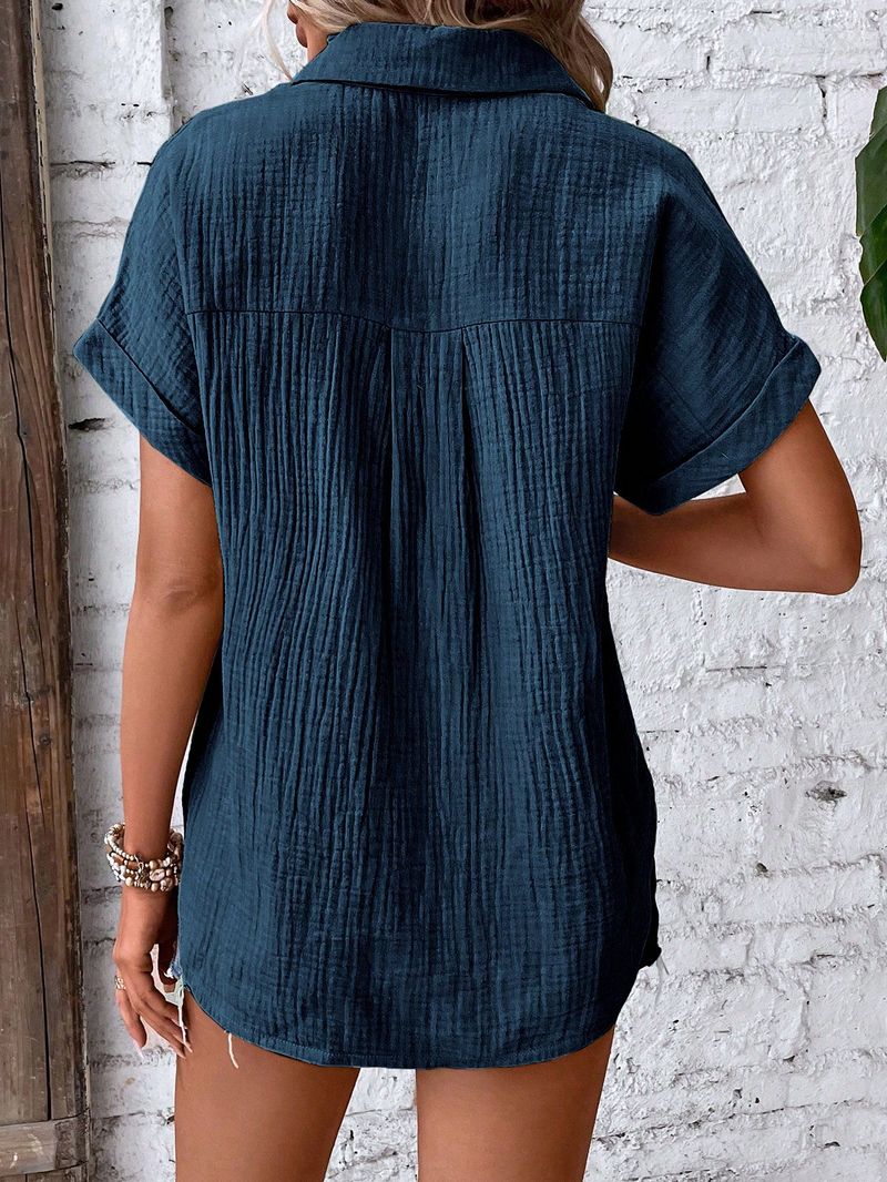 Camicie da donna, tinta unita, casual, con maniche a pipistrello e bottoni_voghion.com