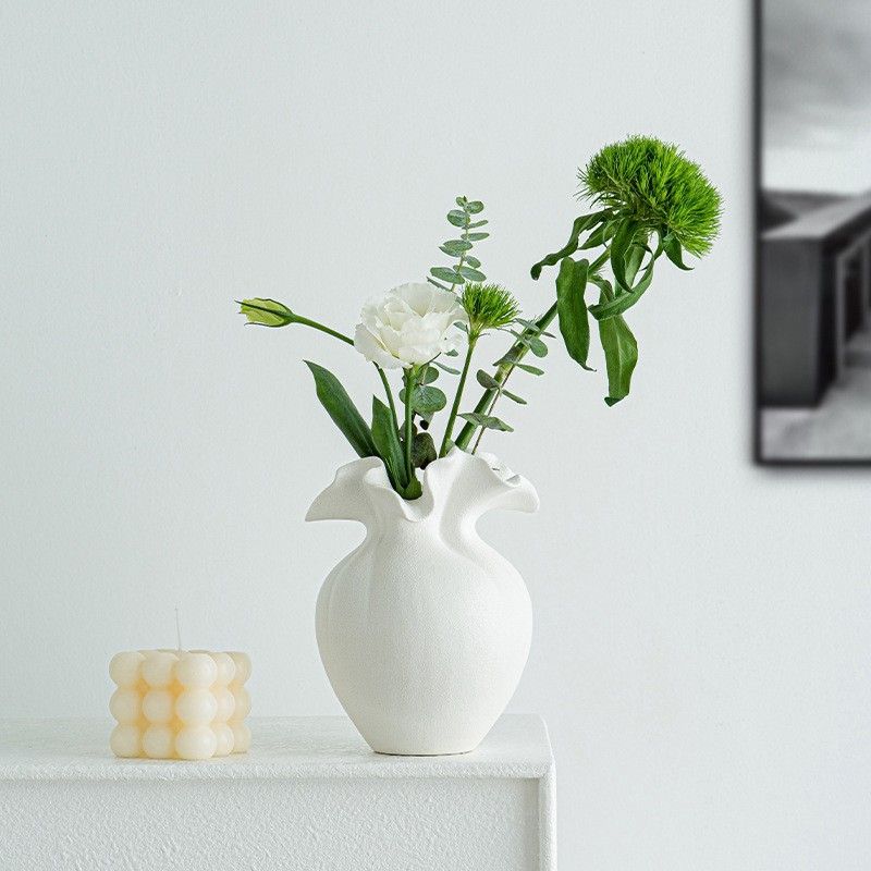 Vaso in ceramica bianca francese, di alta qualità, stile Wabi-sabi, decorazione per tavolo da soggiorno, vaso di fiori secchi_voghion.com
