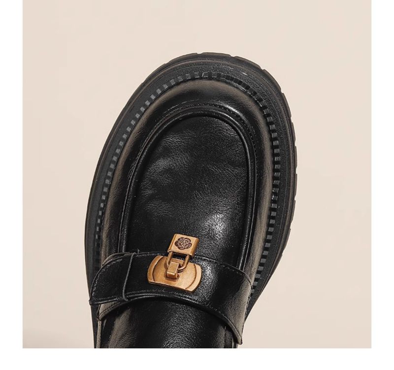 Vollrindleder ~ Weiche, nicht verschleißfeste Halbschuhe für Damen 2025 Neuankömmling Chunky Round Toe High Heel Britischer Stil JK Lederschuhe_voghion.com