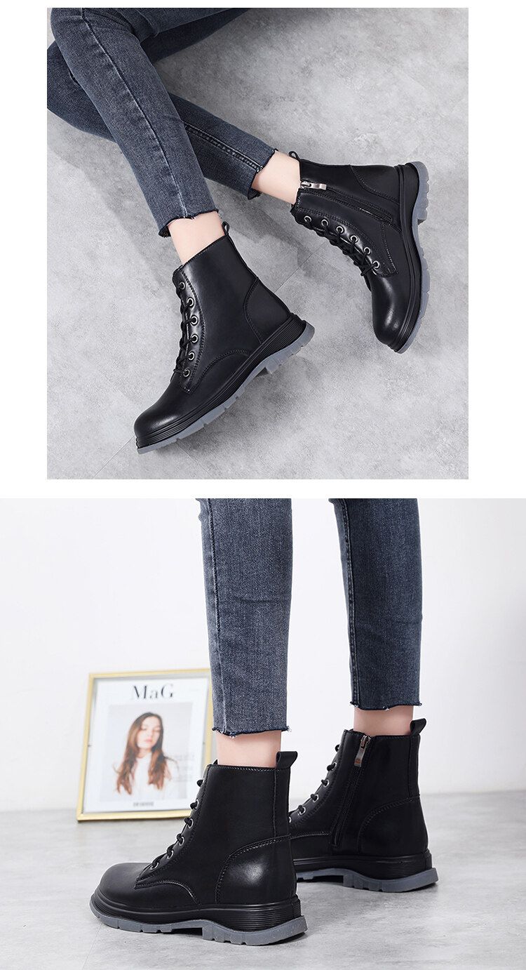 Chaussures pour femmes, cuir véritable, manches courtes pour femmes, bottes Martin décontractées de style britannique,_voghion.com